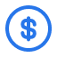 a close up of a blue dollar sign in a circle