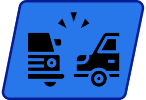 a blue sign with a truck and a van on it